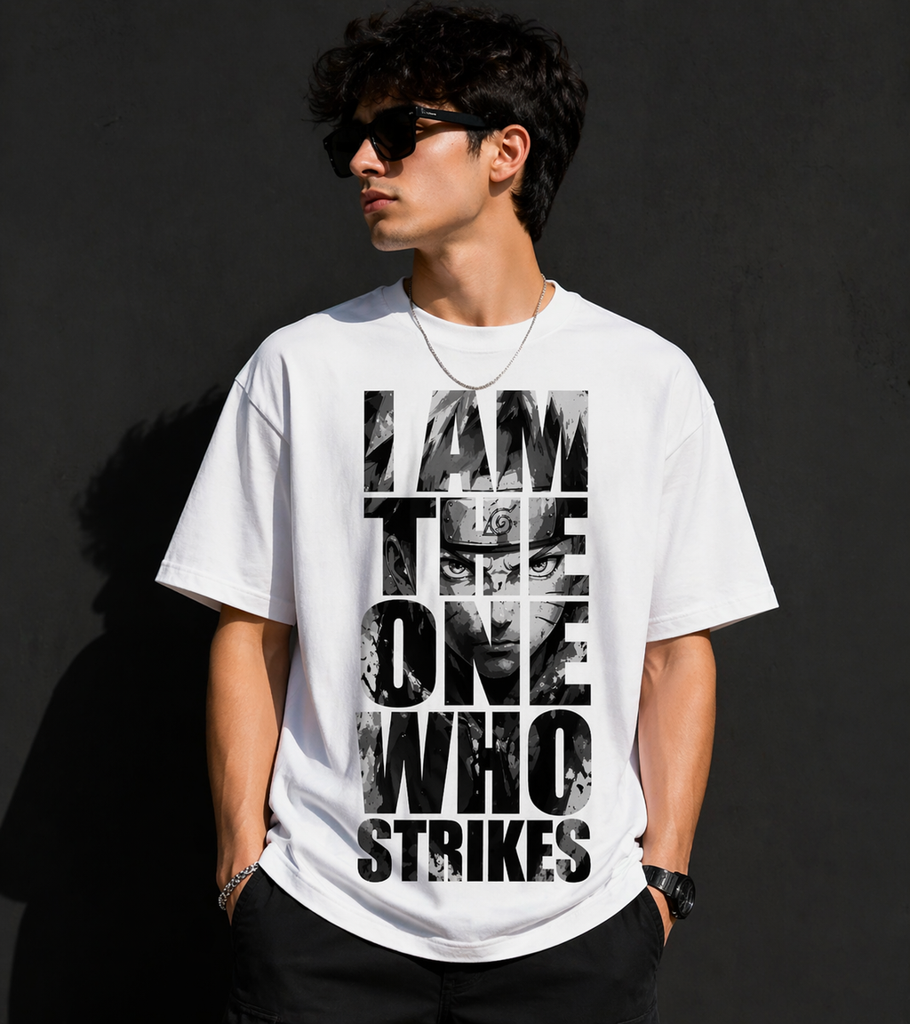 I Am The One Who Strikes – Oversized Graphic T-Shirt (White)