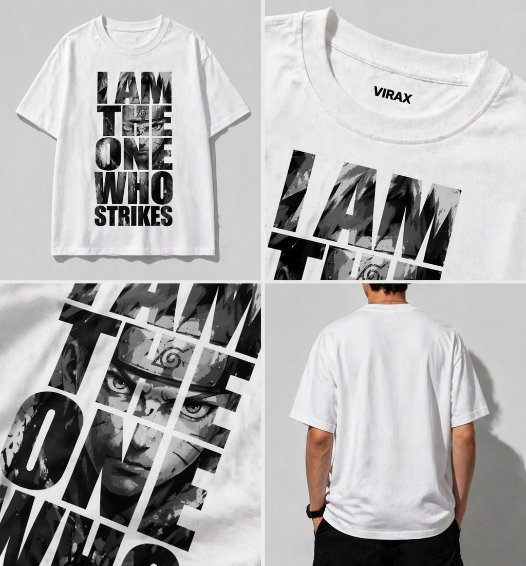 I Am The One Who Strikes – Oversized Graphic T-Shirt (White)